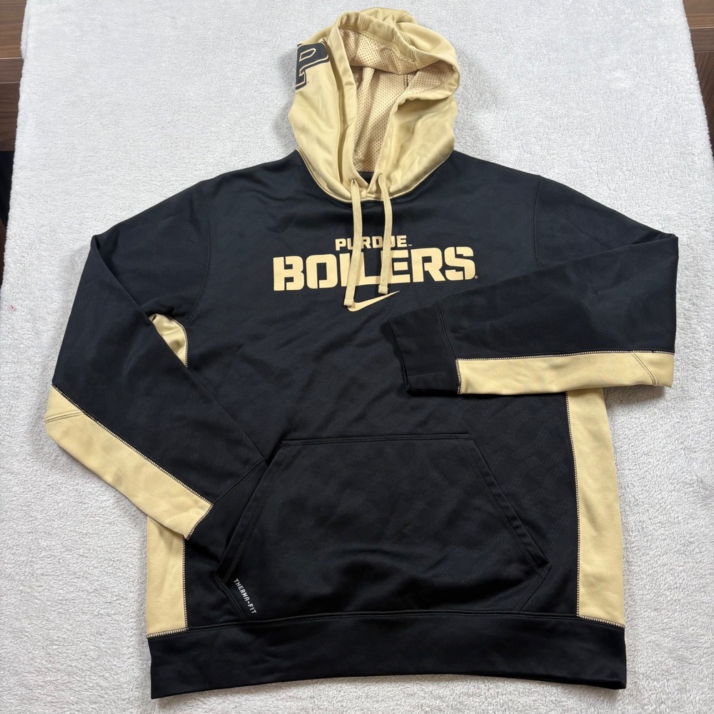 Nike Purdue Boilers Hoodie Mens Medium Black Gold Therma-FIT NCAA Sweatshirt - Picture 2 of 12